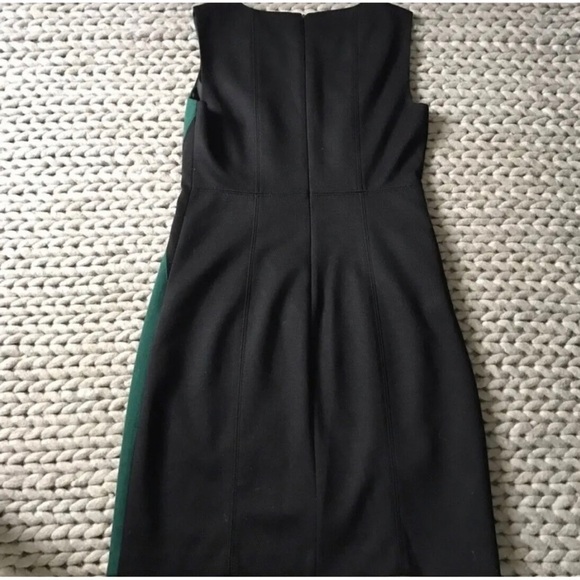Tahari Sz 10 Emerald Hunter Green Black Sheath Dress Christmas Figure Flattering - Picture 11 of 16